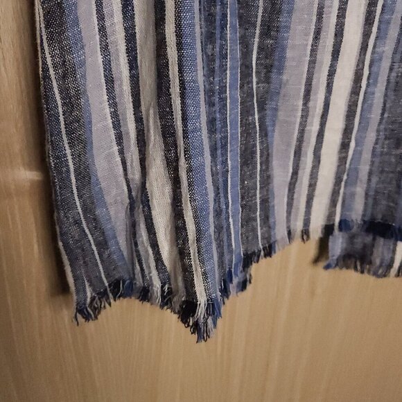 Drew Linen Blend Sleeveless Blue Striped Raw Hem Medium - Picture 4 of 7